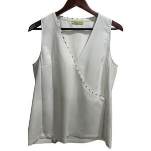 Versace Jeans White Sleeveless Top Silver Metal Accents Sz 8/44 Italy Wrap Vest